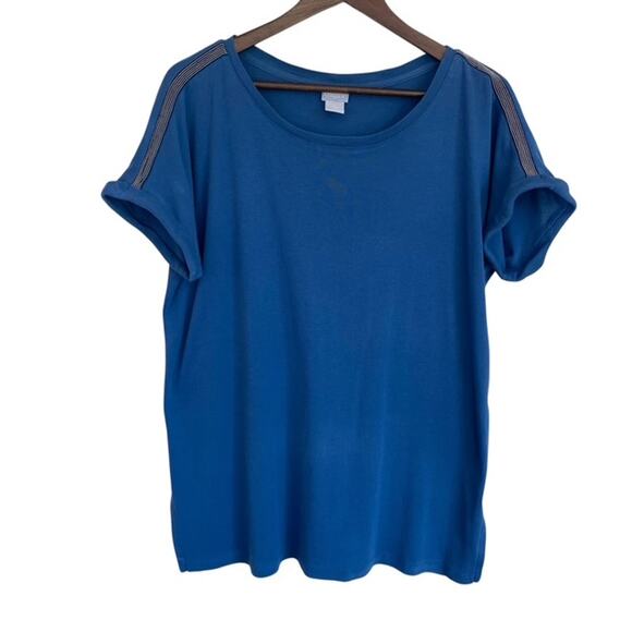 Chico's Blue Pima Cotton T-Shirt - Size 2 / Large - Picture 1 of 4
